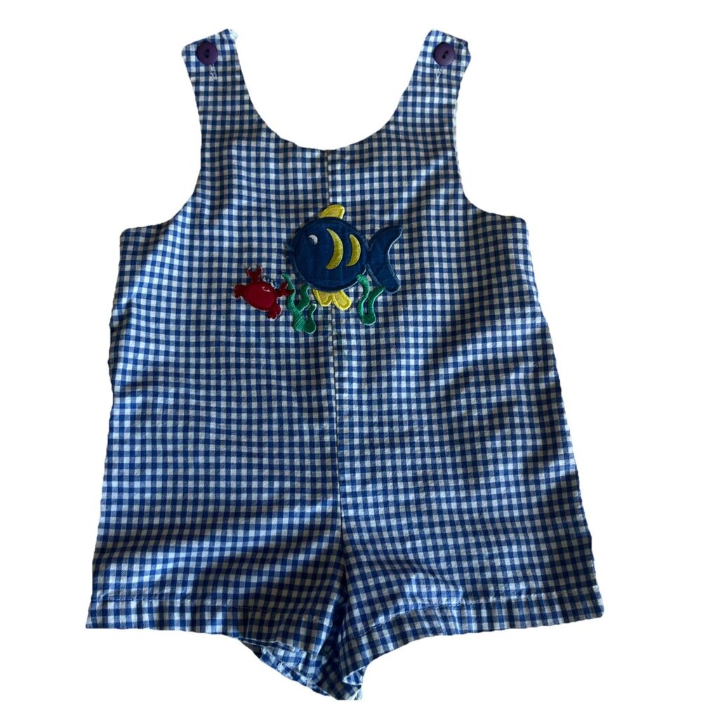 Good Lad Vtg Checkered Fish One Piece Romper Size 12 Mo